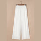Trish White Drop Waist Pleated Wide Leg Casual Pants