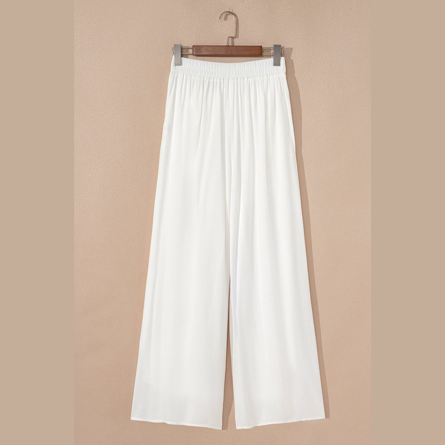 Trish White Drop Waist Pleated Wide Leg Casual Pants