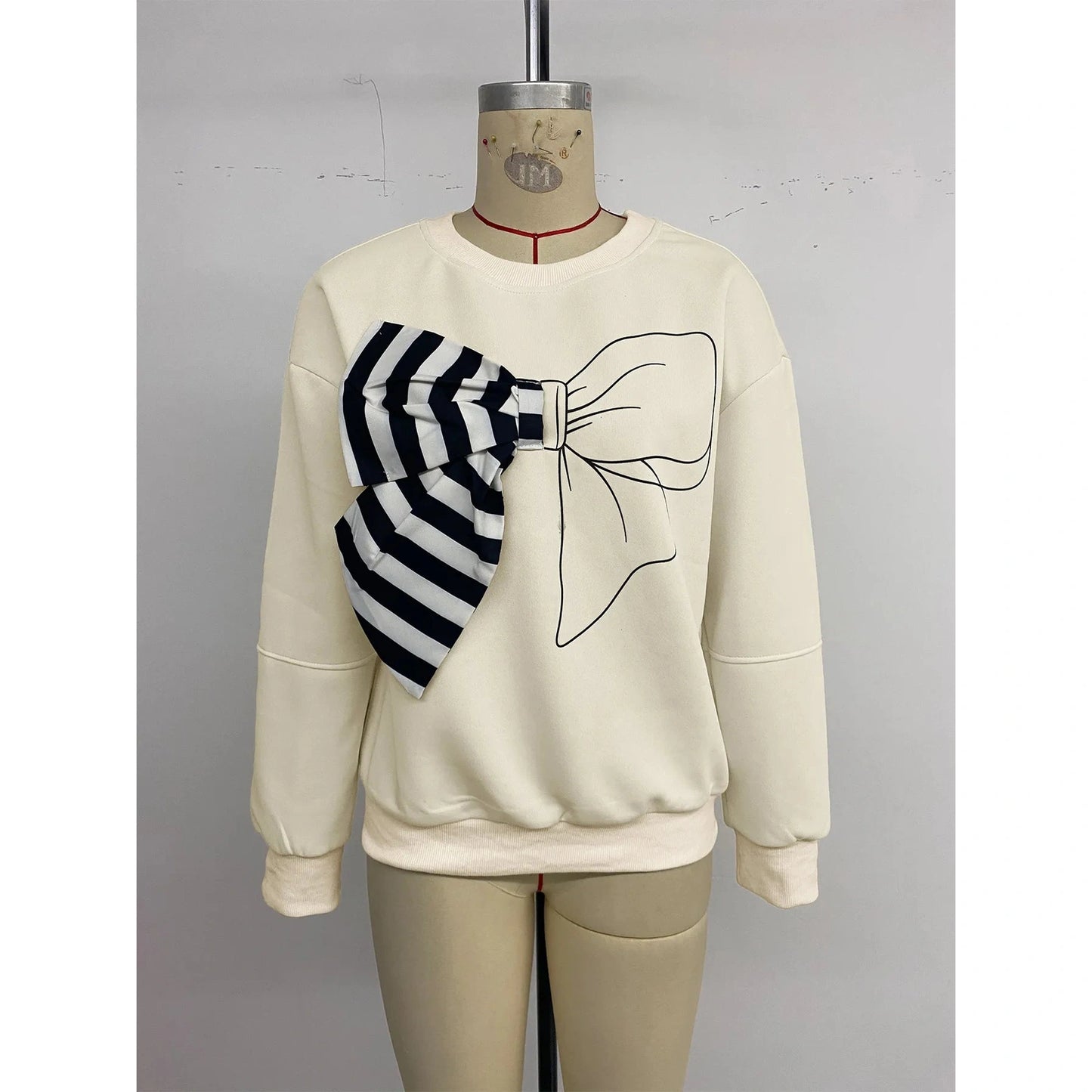 Trisha 3D Striped Bow Drop Shoulder Sweatshirt