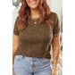 Trista Khaki Plus Size Leopard Print Ribbed Trim Round Neck Tee