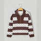 Trix Brown Stripe Patchwork Polka Dot Accent Quarter Zip Long Sleeve Top