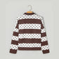 Trix Brown Stripe Patchwork Polka Dot Accent Quarter Zip Long Sleeve Top