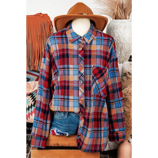 Trudy Red Plaid Print Loose Vintage Shirt