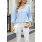 Trystan Blue V-Neck Hollow Jacquard Sleeve Loose Shirt