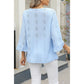 Trystan Blue V-Neck Hollow Jacquard Sleeve Loose Shirt