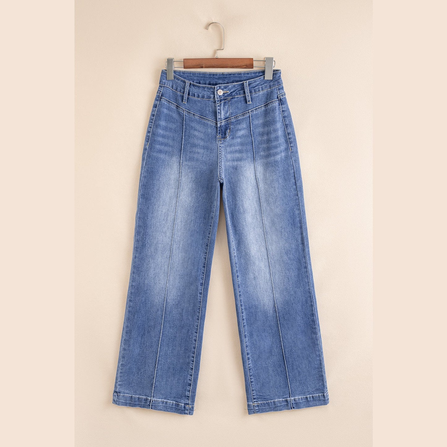 Tulia Beau Blue Tailored Center Seam Detail Straight Loose High Rise Jeans