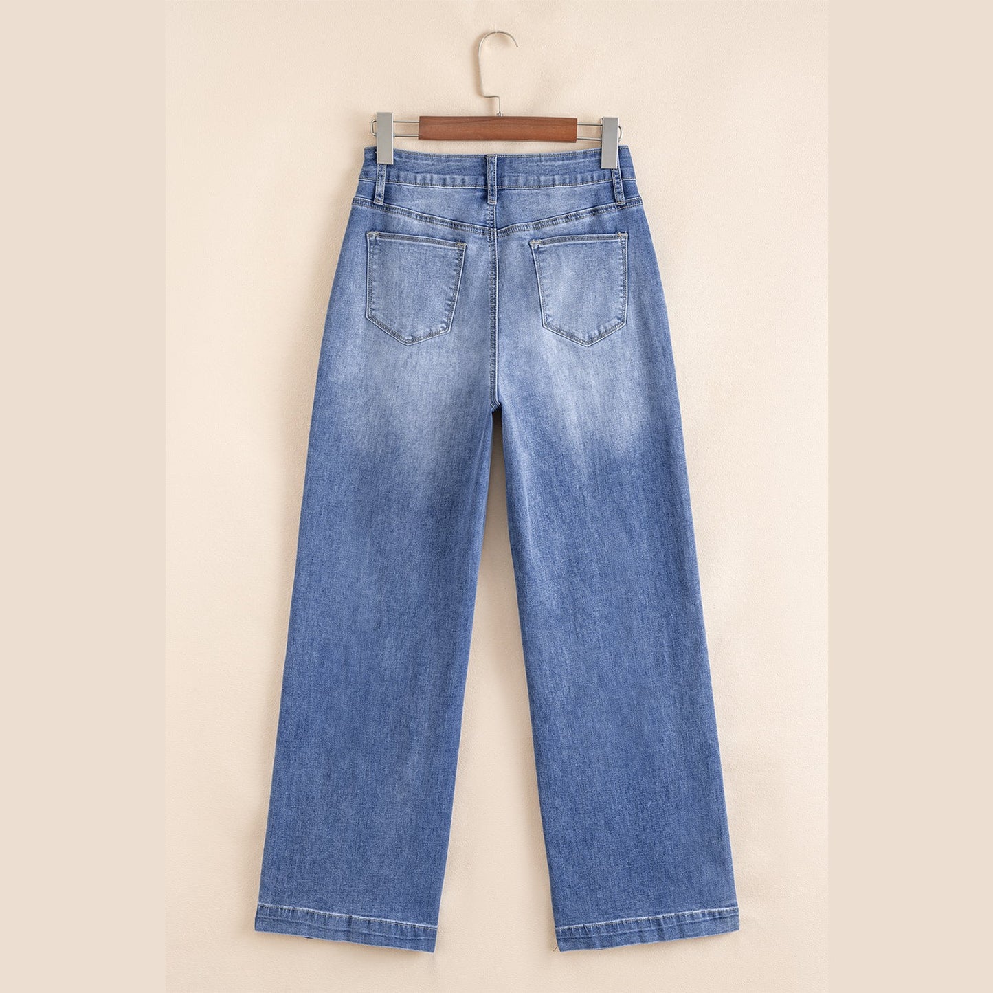 Tulia Beau Blue Tailored Center Seam Detail Straight Loose High Rise Jeans