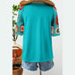 Dawn Turquoise Floral Crochet Short Sleeve Top