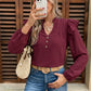 Twila Burgundy Ruffle‑Shoulder Button Blouse