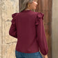 Twila Burgundy Ruffle‑Shoulder Button Blouse