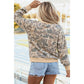 Twyla Camouflage Print Ribbed Trim Mock Neck Long Sleeve Top