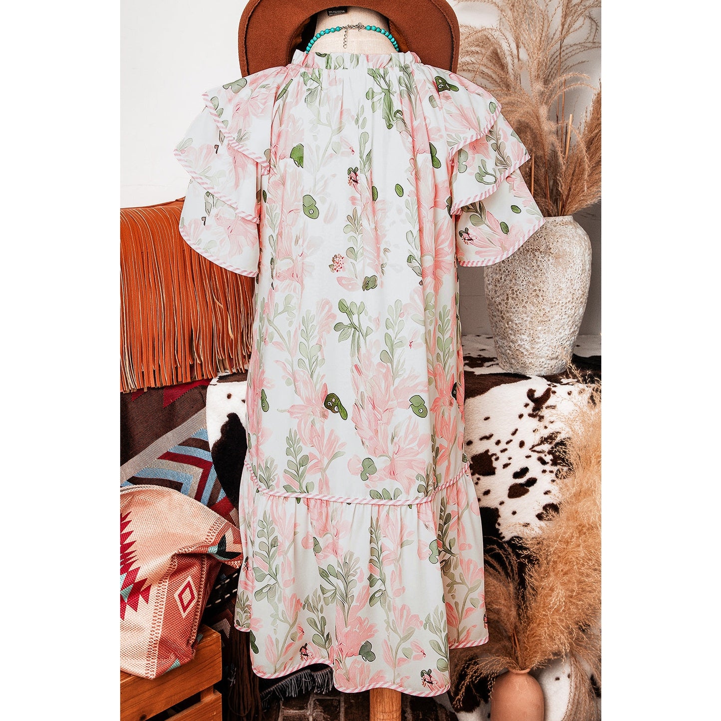 Twyla Pink Floral Contrast Edge Layered Short Sleeve Mini Dress
