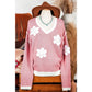 Tyanna Pink Flower V Neck Dropped Shoulder Sweater