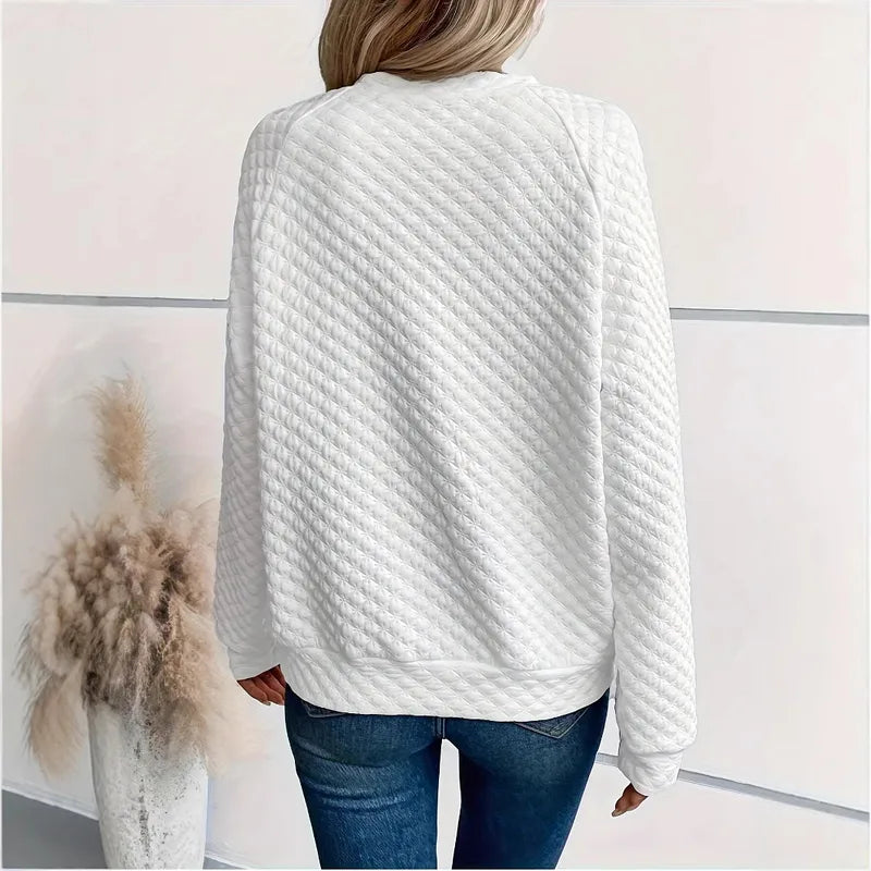 Tyla White Deep V Neck Quilted Long Sleeve Top