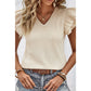 Tylee Apricot Crinkle Textured V Neck Flutter Sleeve Top