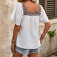 Uma White Embroidered Square‑Neck Top
