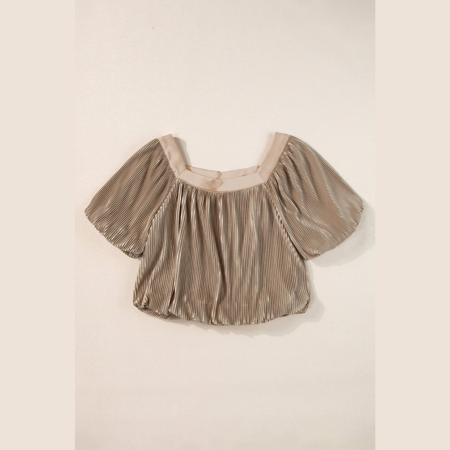 Rylee Simply Taupe Pleated Puff Sleeve Square Neck Blouse