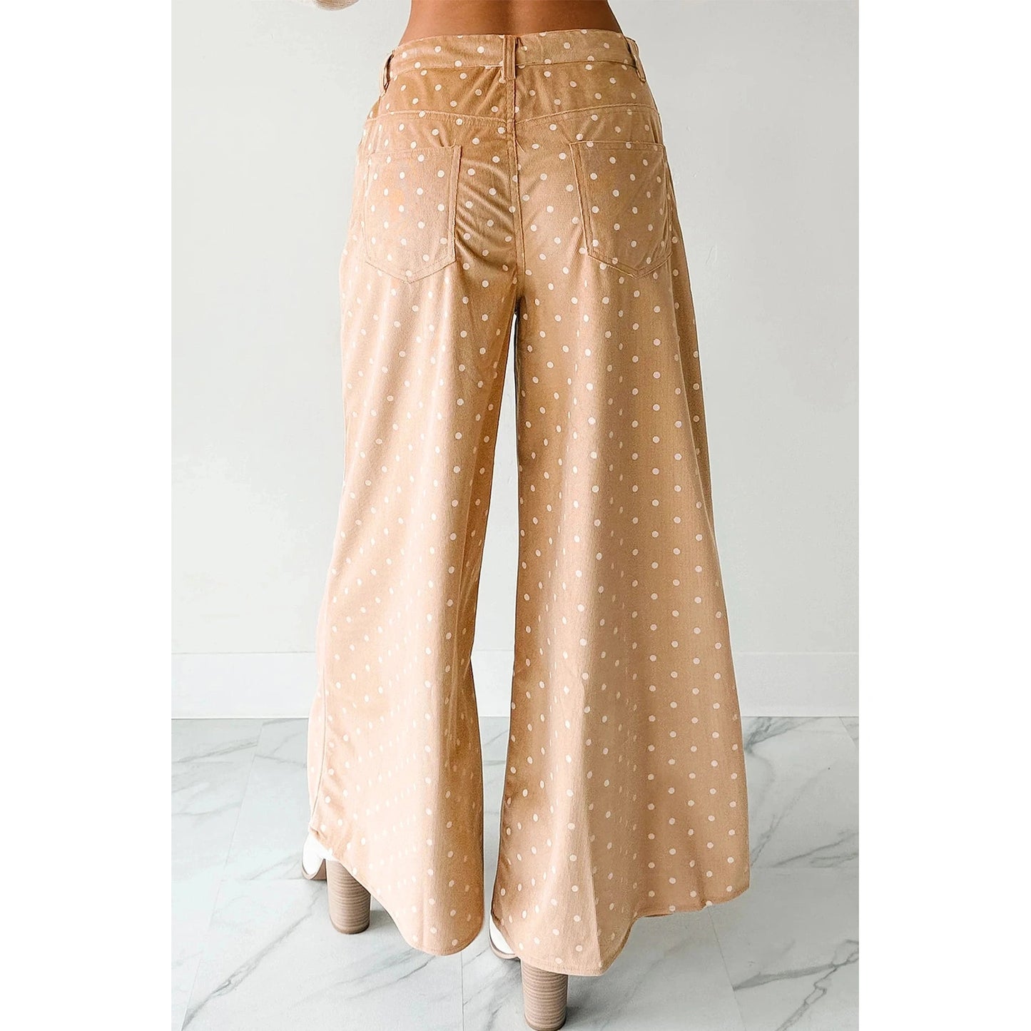Ursula Khaki Polka Dot Print Drawstring Wide Leg Pants