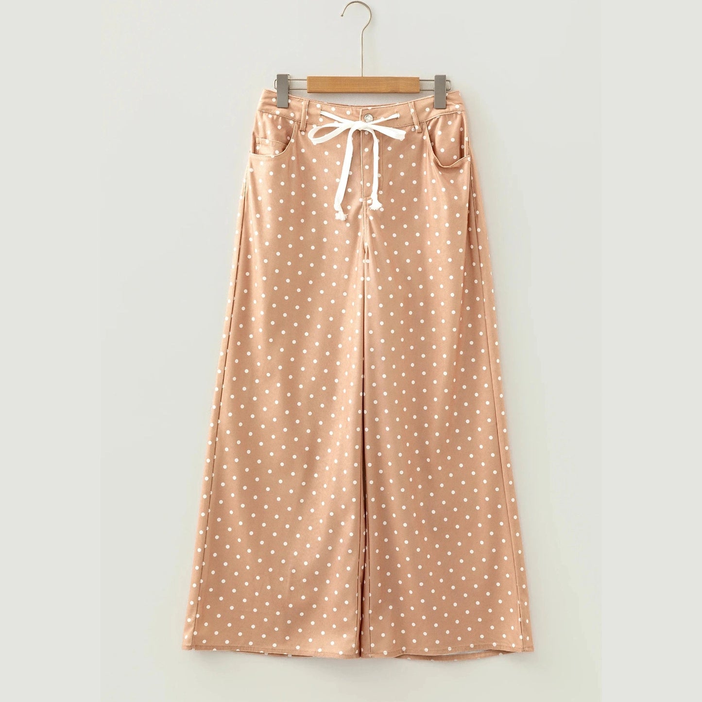 Ursula Khaki Polka Dot Print Drawstring Wide Leg Pants