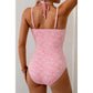 Vonny Pink Corded Flower Texture Halterneck One Piece Swimsuit