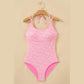 Vonny Pink Corded Flower Texture Halterneck One Piece Swimsuit