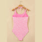 Vonny Pink Corded Flower Texture Halterneck One Piece Swimsuit