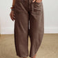 Vada Coffee Square Patch Pocket Ankle-length Barrel Jeans
