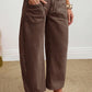 Vada Coffee Square Patch Pocket Ankle-length Barrel Jeans