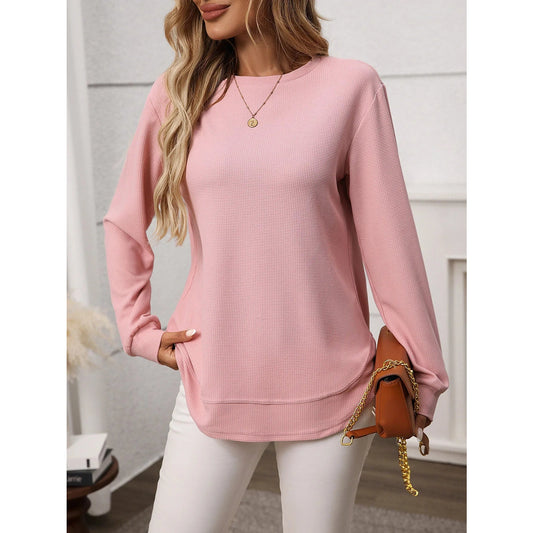 Rylee Pink Rounded Hem Long Sleeve Top