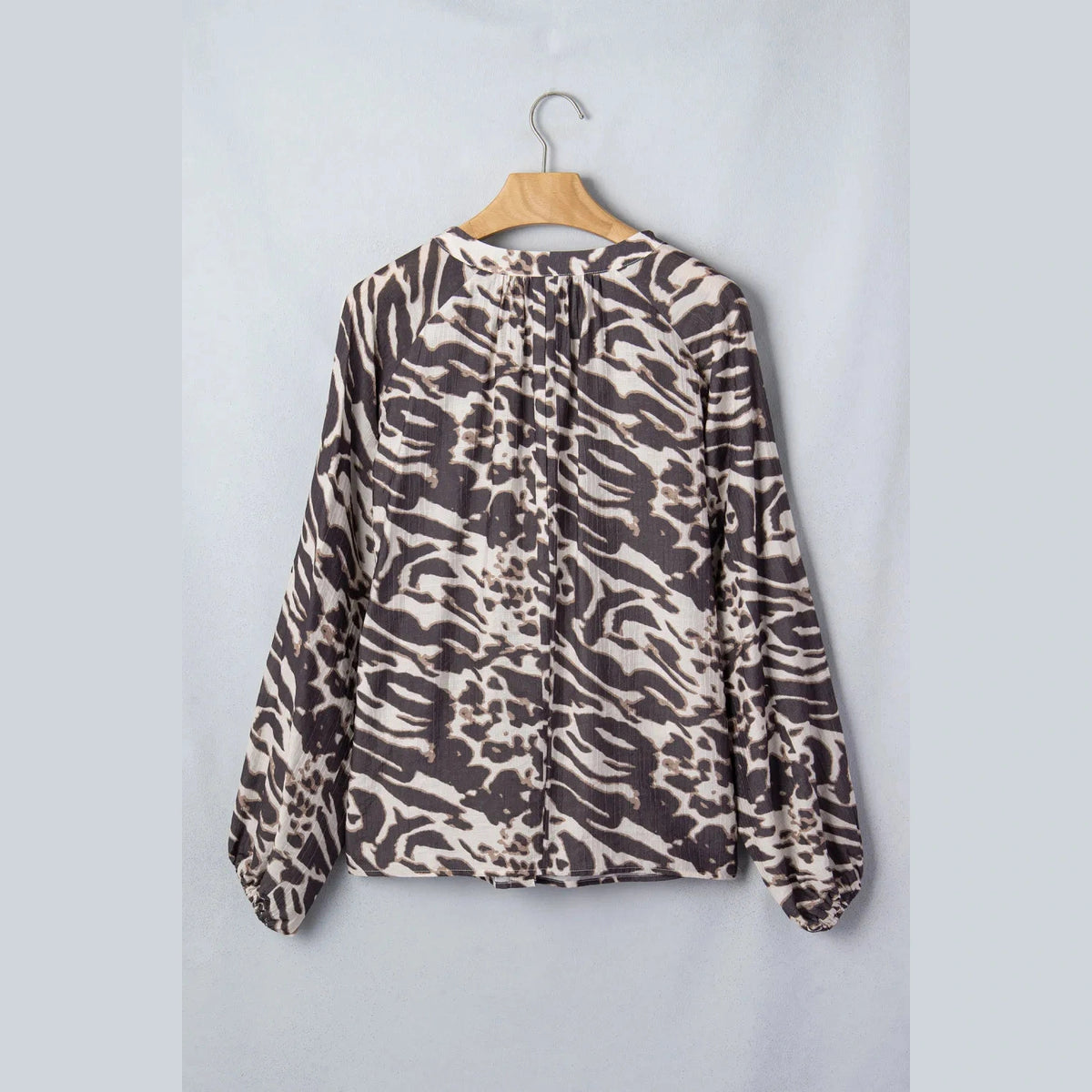 Val Leopard Print V Neck Button Down Balloon Sleeve Shirt