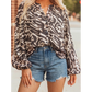 Val Leopard Print V Neck Button Down Balloon Sleeve Shirt