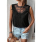 Valery Black Guipure Lace Crochet Keyhole Back Tank Top