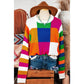 Veda Orange Checkered Color Block Round Neck Loose Sweater