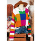 Veda Orange Checkered Color Block Round Neck Loose Sweater
