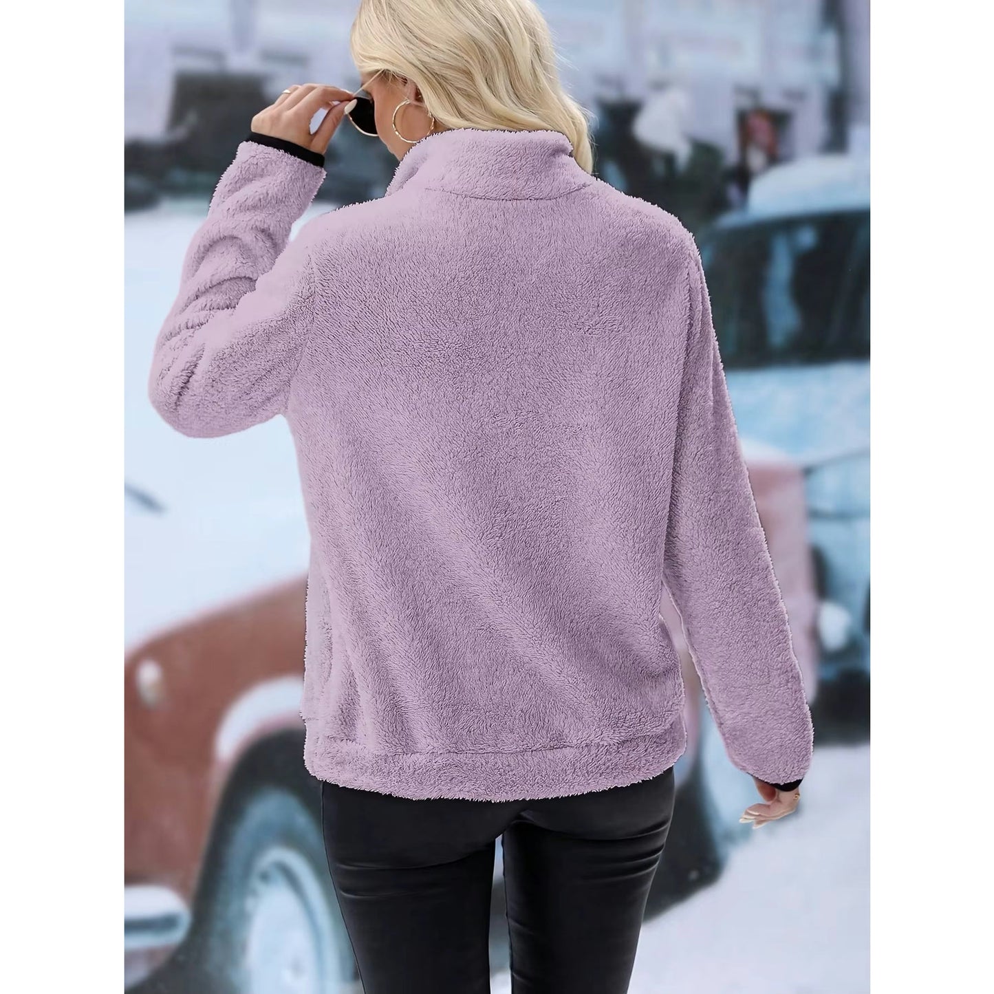 Vella Purple Quarter Zip Fuzzy Fleece Sweatshirt