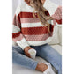 DESTASH Verena Red Striped Cable Knit Drop Shoulder Sweater