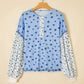 Verity Sky Blue Floral Print Contrast Long Sleeve Top