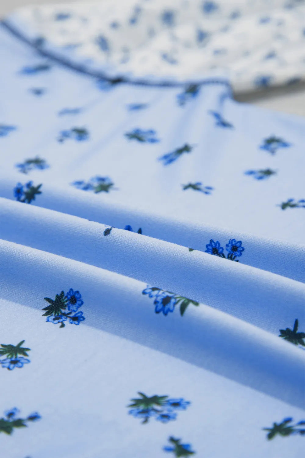 Verity Sky Blue Floral Print Contrast Long Sleeve Top