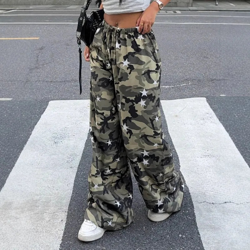Verla Green Camo & Star Wide Leg Pants