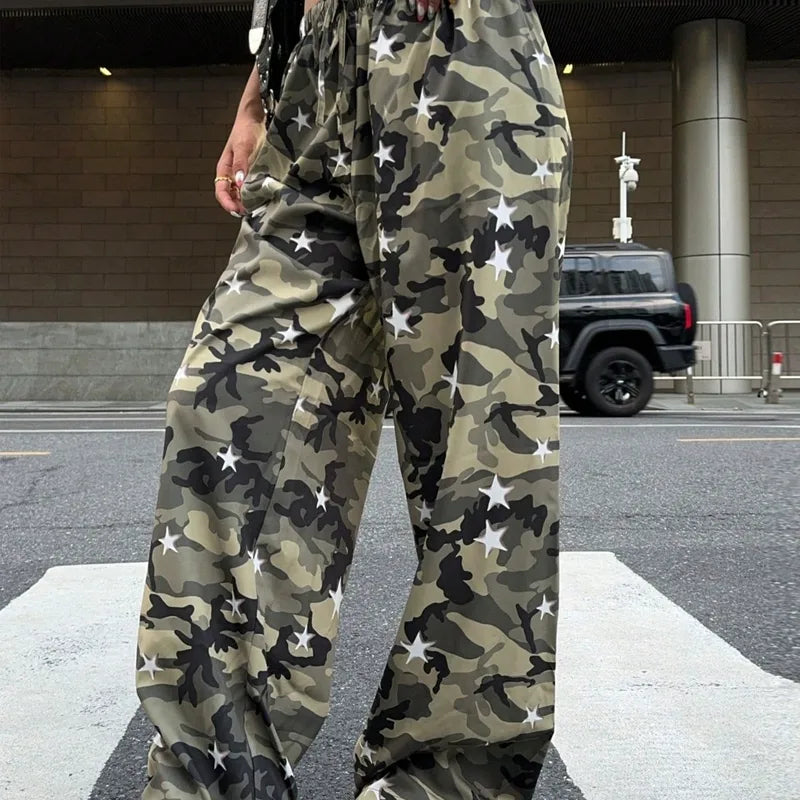 Verla Green Camo & Star Wide Leg Pants