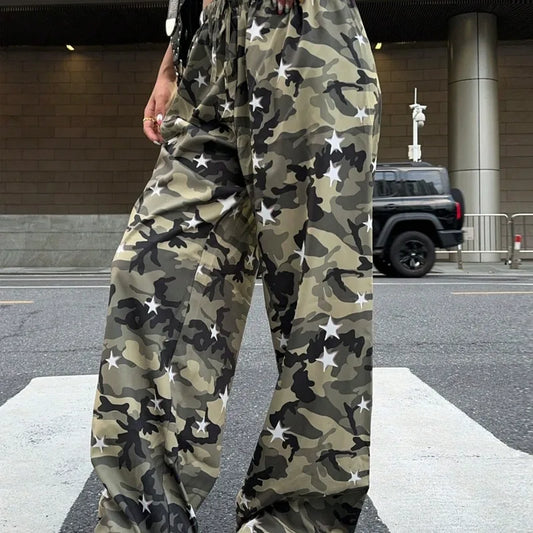 Verla Green Camo & Star Wide Leg Pants