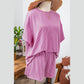 Vernita Pink Ribbed Textured Knit Loose Fit Tee and Shorts Set