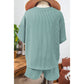 Vernita Iceland Blue Ribbed Textured Knit Loose Fit Tee and Shorts Set