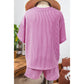 Vernita Pink Ribbed Textured Knit Loose Fit Tee and Shorts Set