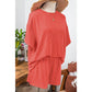 Vernita Orange Ribbed Textured Knit Loose Fit Tee and Shorts Set