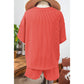 Vernita Orange Ribbed Textured Knit Loose Fit Tee and Shorts Set