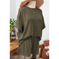 Vernita Jungle Green Ribbed Textured Knit Loose Fit Tee and Shorts Set