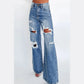 Veronica Acid Wash Distressed Wide Leg High Waist Jeans