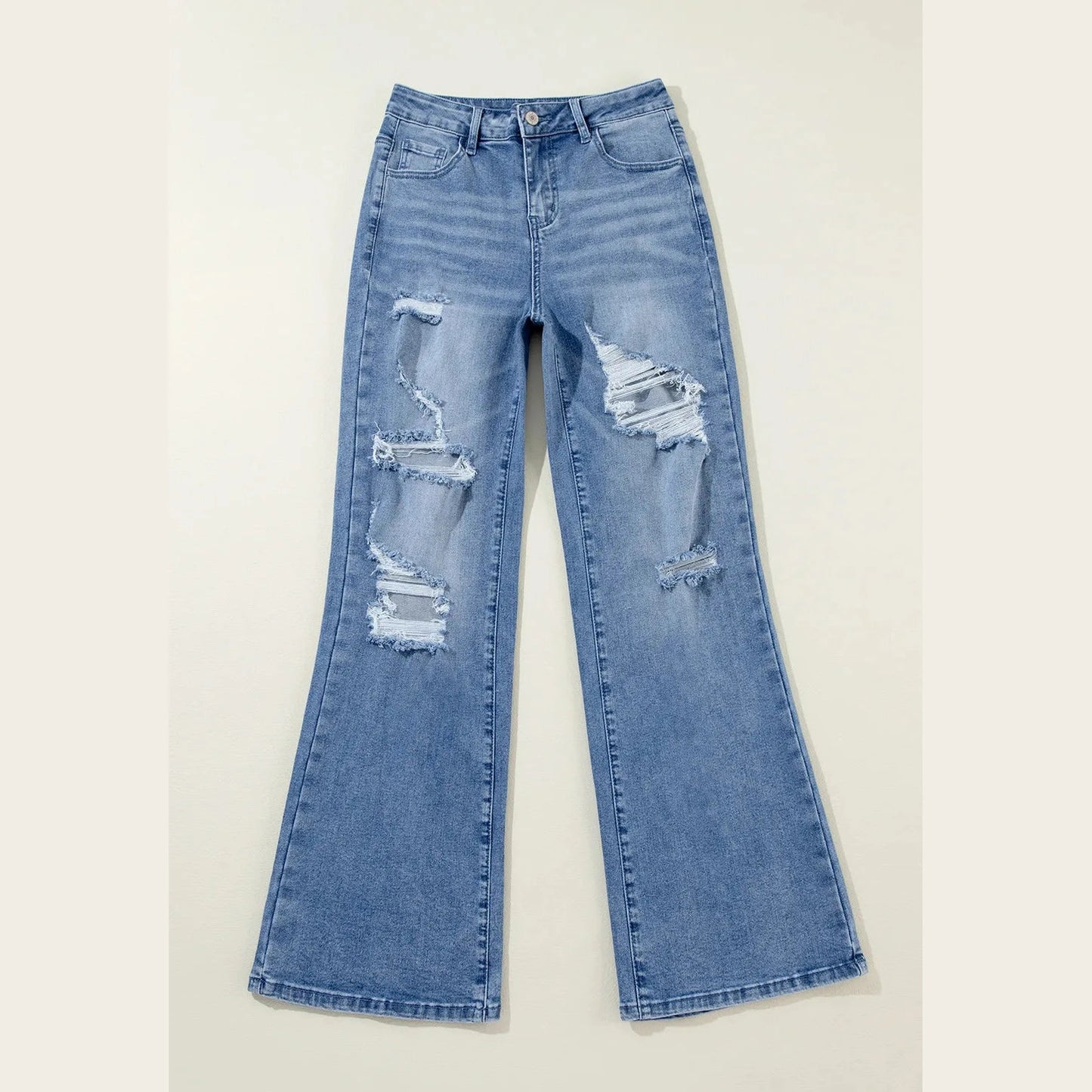 Veronica Acid Wash Distressed Wide Leg High Waist Jeans