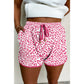 Veronika Pink Leopard Elastic Waist Lace up Contrast Trim Casual Shorts